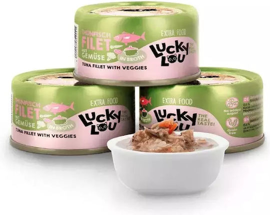 Lucky Lou Extrafood Υγρή Τροφή για Γάτες σε Κονσέρβα με Τόνο, Λαχανικά, Ψάρια, Σολομό, Γαρίδες και Κοτόπουλο χωρίς Σιτηρά & Γλουτένη 70gr