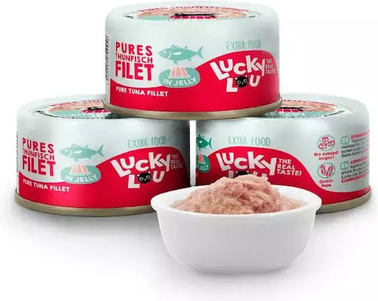 Lucky Lou Extrafood Wet Food for Cats in Cans with Tuna, Fish, Salmon, Shrimps, Chicken and Vegetables Grain-Free & Gluten-Free 70gr