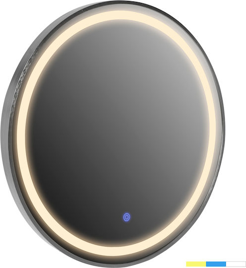 HomeMarkt Rounder Wall Mirror with Silver Metallic Frame & LED Lighting Diameter 80cm 1pcs