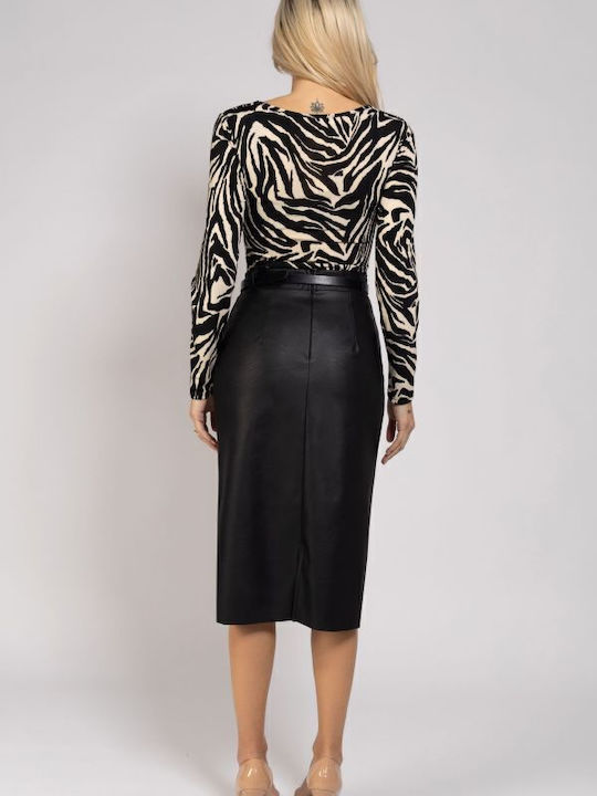 Piele Midi Fustă Black