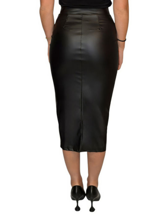 Morena Spain Leather Midi Skirt Black