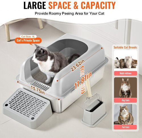 Vevor Cat Basin with Filter Gray L60 x W40 x H30cm