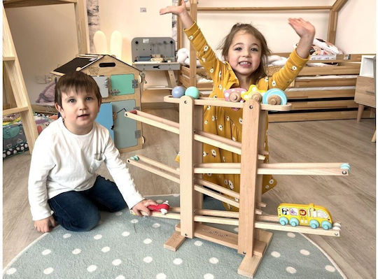 Elineli Race Xxl Montessori Ξύλινη Πίστα Αγώνων Σετ Λεωφορείο Αυτοκίνητο