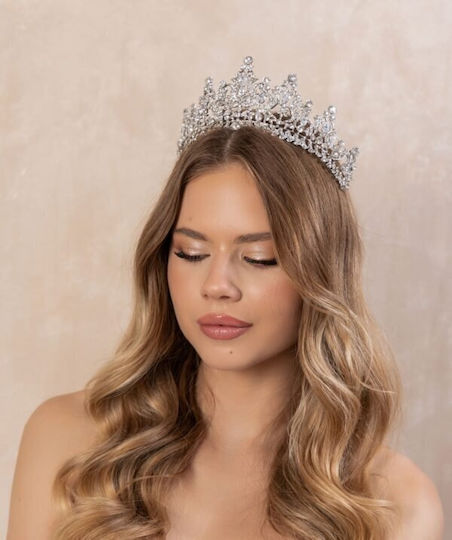 Νυφική Ψηλή Τιάρα Ζιργκόν Ασημί White Queen Tiara Ba16 Hair Duty Hrd-ba16