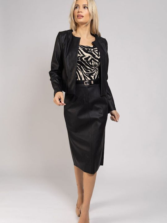 BelleFille Women's Leather Blazer Black