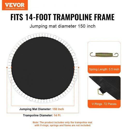 Vevor Replacement Trampoline Mat Frame 14ft 72 V-rings Springs 5.5" Yxbctd14yc72djpycv0