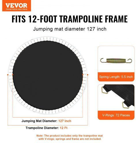 Резервен мат за батут Vevor 12 фута с 72 V-образни пружини 5.5" Yxbctd12yc72r0qtwv0