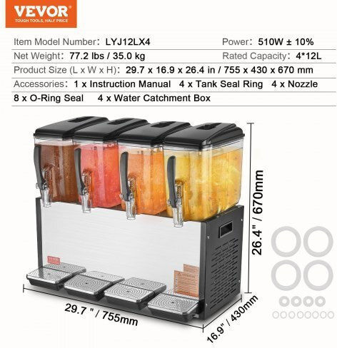 Vevor Getränkespender Kalt 4x12lt