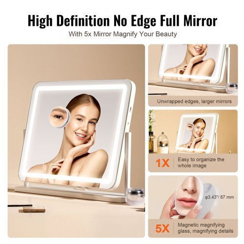 Vevor Makeup Mirror with Light 17.7x17.7cm White