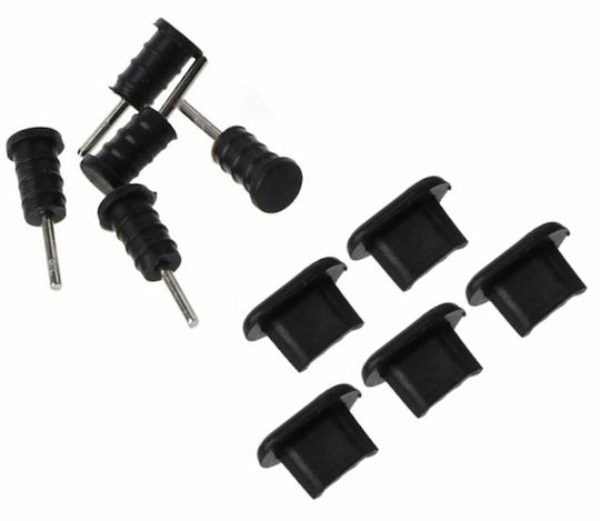 Set 5 dopuri de protecție împotriva prafului pentru porturi USB-C și AUX Zola negru plastic