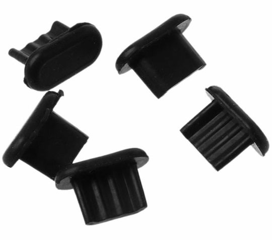 Set 5 dopuri de protecție împotriva prafului pentru porturi USB-C și AUX Zola negru plastic