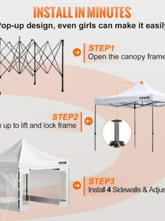 Vevor Zusammenklappbares Garten Gazebo Weiß 3x3m