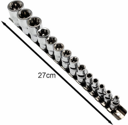 Set of Torx Socket Wrenches Square Drive 1/4″ 3/8″ 1/2″ 14 Pieces Wib-18