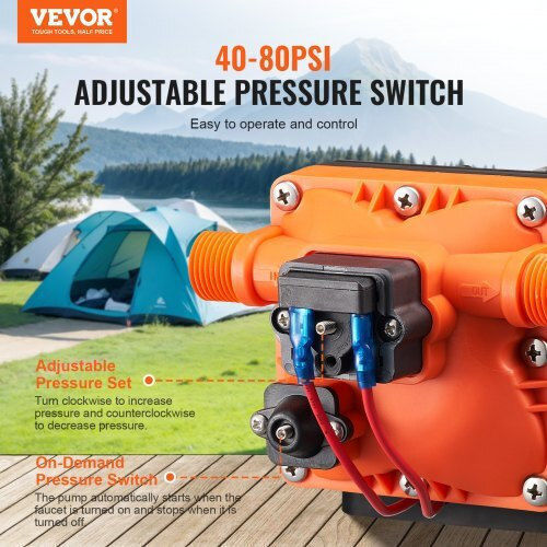 Vevor Diaphragm Pump 12v 3gpm 11.36 L Min 4-chamber Pressure Switch 12vyysb4q30gndlz6v9