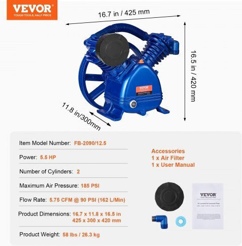 Vevor KQYSJBTSGBTCUHG46V0 Κεφαλή για Αεροσυμπιεστή 5.5hp