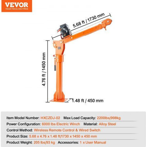 Vevor Lifting & Pulling Equipment for Weight Load up to 998kg Orange