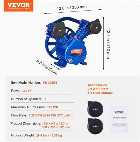 Vevor Two-cylinder Single Stage Air Compressor Head KQYSJBTSGBTCJ23V6V0