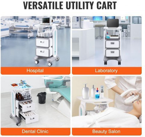 Vevor Mobile Medical Cart 3 Levels 2 Drawers & 1 Top Tray White Systceckfbs498tjsv0