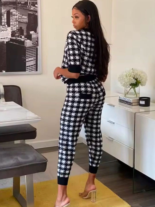 Women's Navy-black Set with High-waisted Pants with Elastic