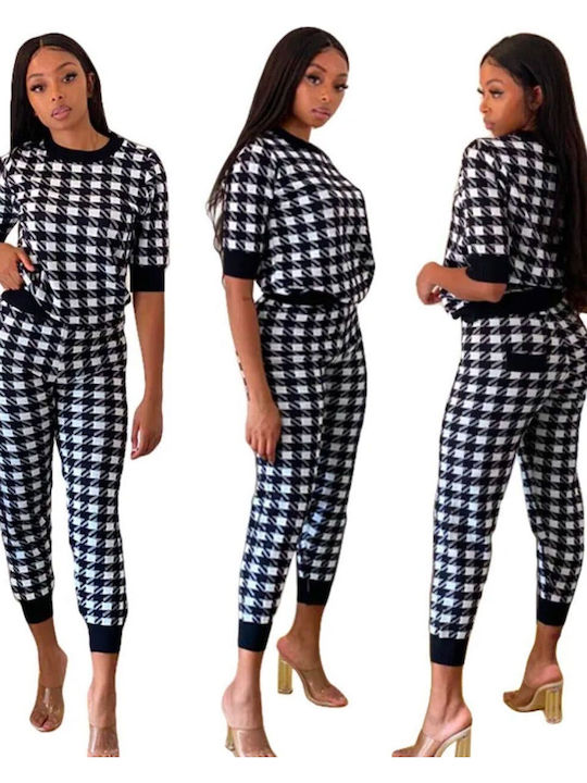 Women's Navy-black Set with High-waisted Pants with Elastic