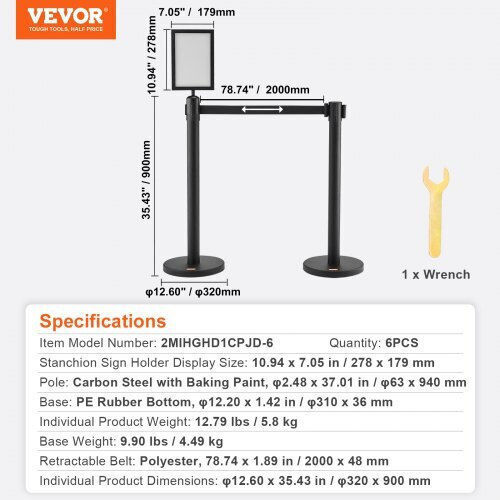 Vevor Set of 6 Barrier Stanchions & Sign Carbon Steel Zgglzhstzx6ju9zdtv0