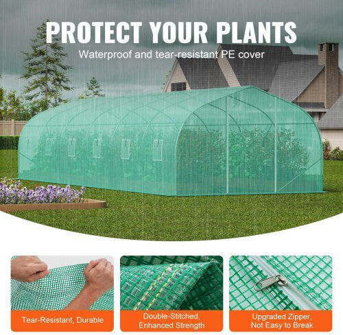 Seră tunel Vevor 29.53x9.84x6.6ft cadru galvanizat acoperire PE verde Sdxws30x10x7fty13v0