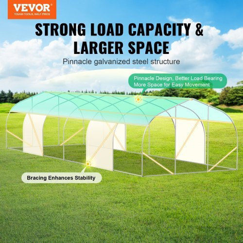 Seră tunel Vevor 29.53x9.84x6.6ft cadru galvanizat acoperire PE verde Sdxws30x10x7fty13v0