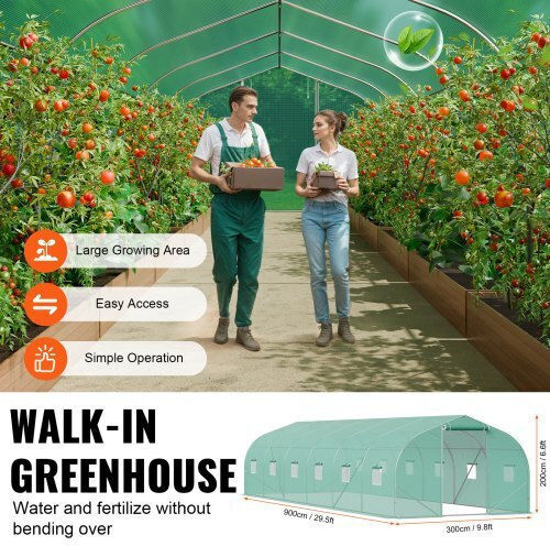 Seră tunel Vevor 29.53x9.84x6.6ft cadru galvanizat acoperire PE verde Sdxws30x10x7fty13v0