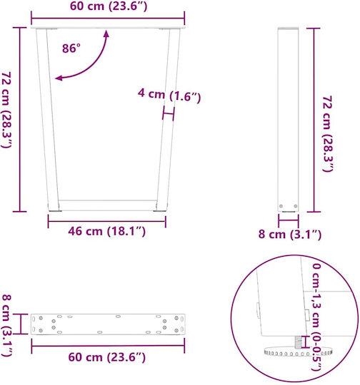 vidaXL Метално Кракче За Мебел 2 Бройки Подходящо За Маса / Малка Маса / Офис 60x72см Антрацит