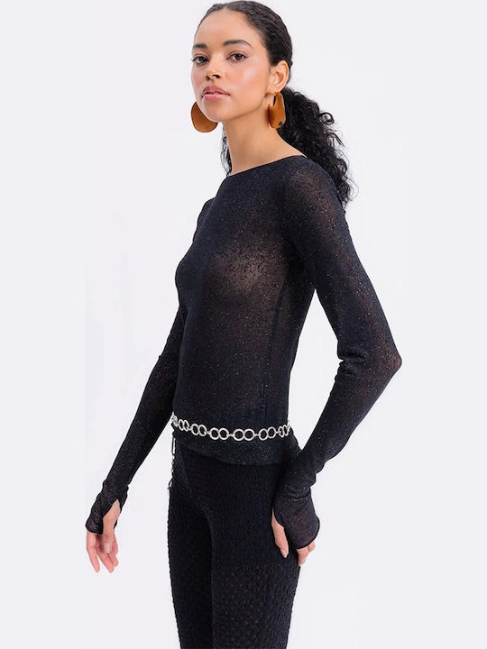 Damen Bluse mit Transparenz Schwarz