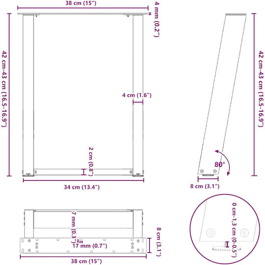 vidaXL Metallisches Möbelbein 2Stücke Für Tisch / Beistelltisch / Büro 38x42cm Anthrazit