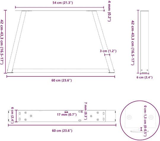 vidaXL Metallic Furniture Leg 2 Pieces Suitable for Table / Coffee Table / Office 60x42cm Brown
