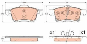 Set Plăcuțe de Frână Față Fiat 500L 1.4 1.4LPG 1.6D 09.13 Înălțime 71.5mm Lățime 156.4mm Grosime 20mm Senzor de Uzură Da