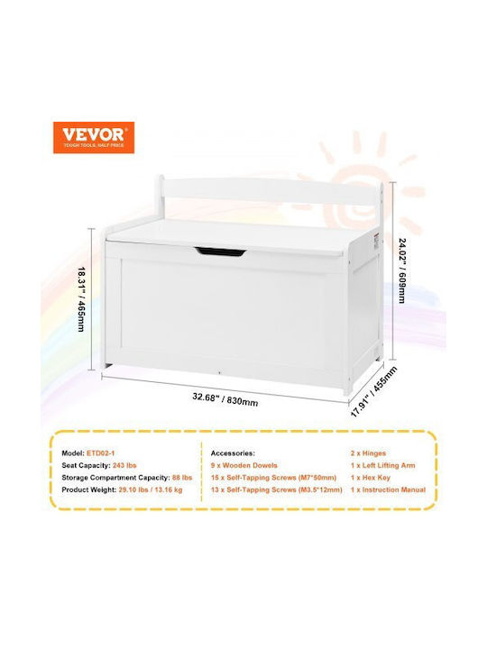 Vevor Детска кутия за съхранение Бял 83x45x61см 1бр