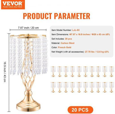 Vevor 20 Τεμ 43cm Κρυστάλλινη Βάση Λουλουδιών Γάμο Διακόσμηση Πάρτι Hlhpsjk45cm2sl738v0