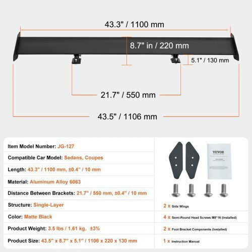 Vevor Kofferraumspoiler aus Aluminium Universell