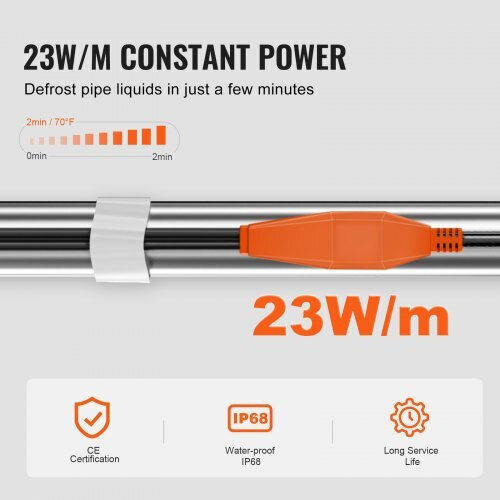 Vevor Καλώδιο Θέρμανσης Σωλήνων 25μ 23w/m Ενσωματωμένο Θερμοστάτη Hglgwqgdjrdlls1aav2