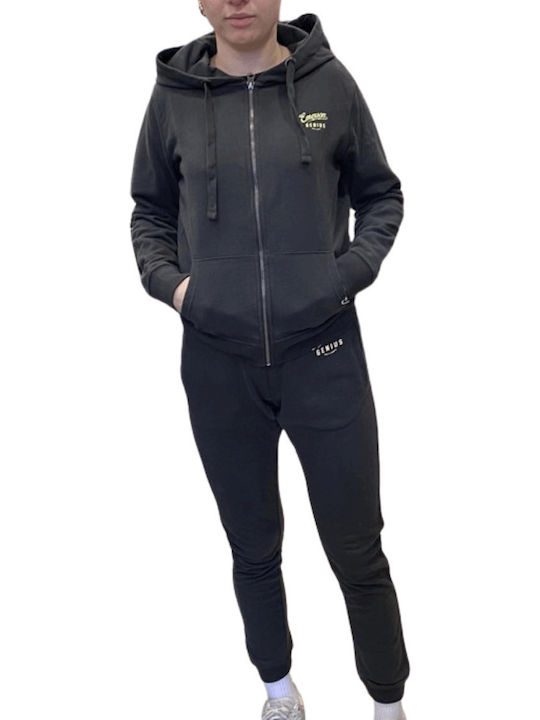 Women's Hooded French Terry Cardigan Sweatshirt Ebony WFR1559 Ebony