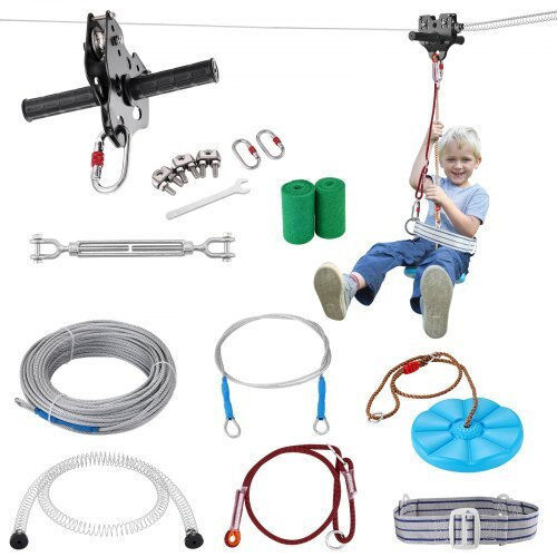 Vevor Zipline Set Kids Adults 120 Ft Up to 500 Lb Quick Installation Safety Fun in the Backyard Bxghstj120ycsiinxv0