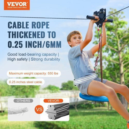 Vevor Zipline Set Kids Adults 120 Ft Up to 500 Lb Quick Installation Safety Fun in the Backyard Bxghstj120ycsiinxv0