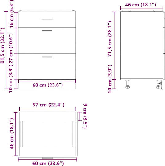 Comodă de Bucătărie de Podea Smoked Oak 60x46x81.5buc