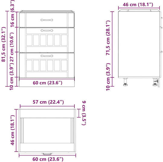 Lucca Comodă de Bucătărie de Podea Negru 60x46x81.5buc