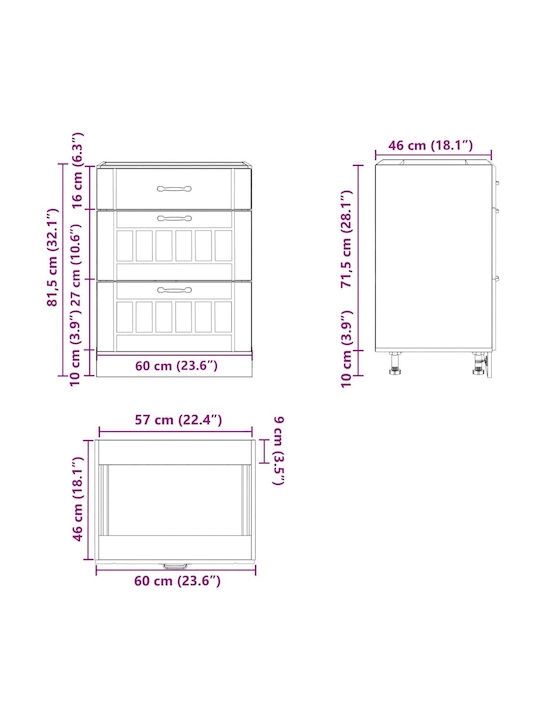 Lucca Comodă de Bucătărie de Podea Smoked Oak 60x46x81.5buc
