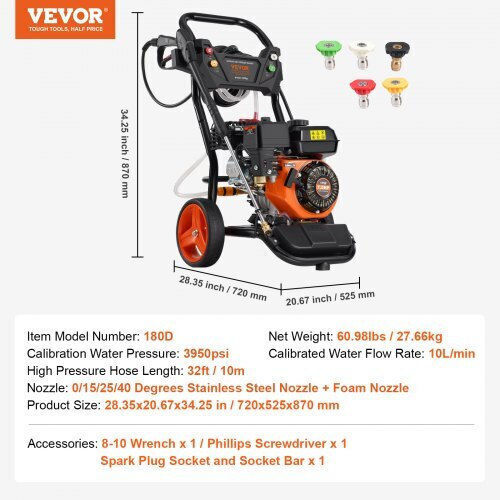Vevor Pressure Washer Gasoline 210cc 7hp with Pressure 272bar
