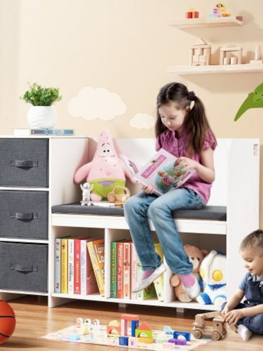 Vevor Kinderlesebank mit 6 Aufbewahrungsfächern und Sitzkissen, Weiß