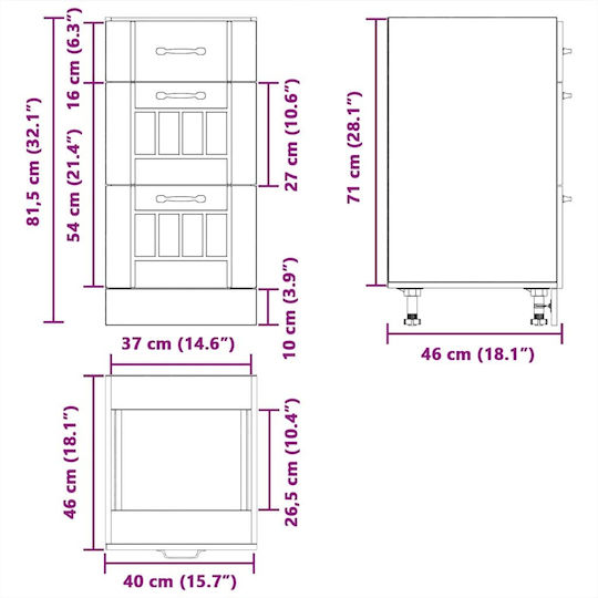 Lucca Επιδαπέδια Συρταριέρα Κουζίνας Μαύρο 40x46x81.5εκ.