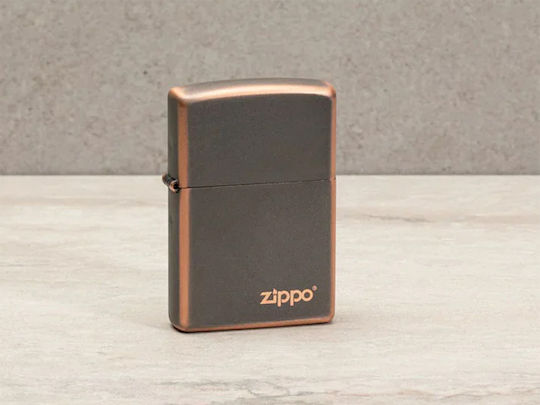 Zippo Rustic Bronze Logo Αναπτήρας Φλόγας σε Μπρούτζινο χρώμα