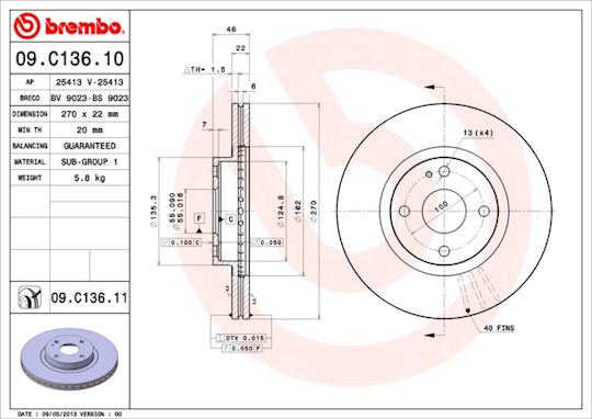 Brake Disc Mazda Mx-5 Ii Nb Brembo 09c13611