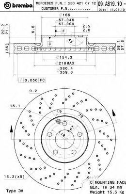 Brembo 09a81911 Mercedes-benz Cls C219 Brake Disc