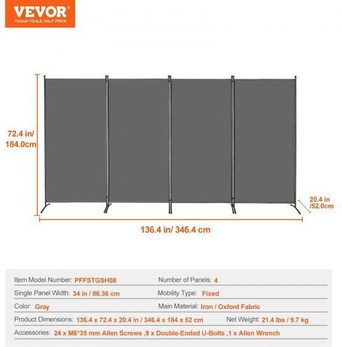Vevor Διακοσμητικό Παραβάν Υφασμάτινο 346.4x184cm